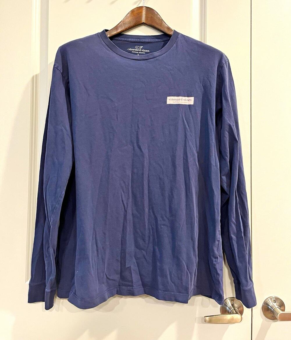 Vineyard Vines Men’s L Blue Long Sleeve Crew Neck Logo Graphic Knit T-Shirt 0007